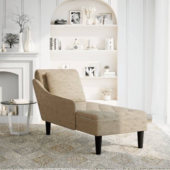 Chaise longue met kussen&amp;rechterarmleuning kunstleer lichtgrijs 2