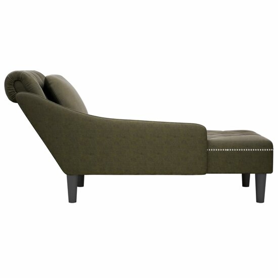 Chaise longue met kussen&amp;rechterarmleuning kunstleer legergroen 5