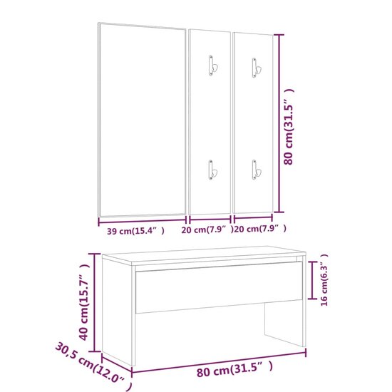 Garderobe set bewerkt hout sonoma eiken 8