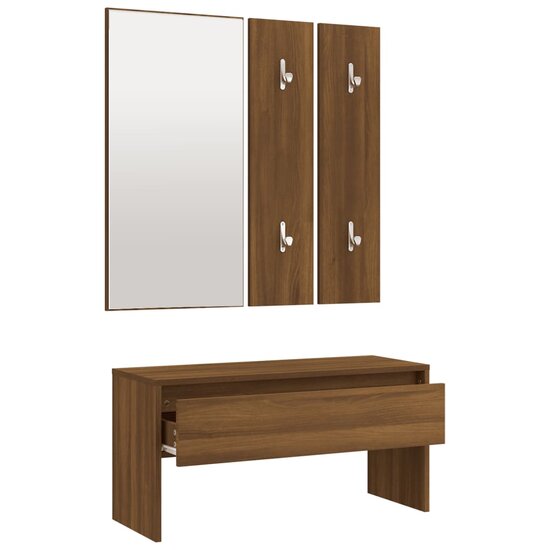 Garderobe set bewerkt hout bruin eikenkleur 6