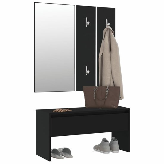 Garderobe set bewerkt hout zwart 4