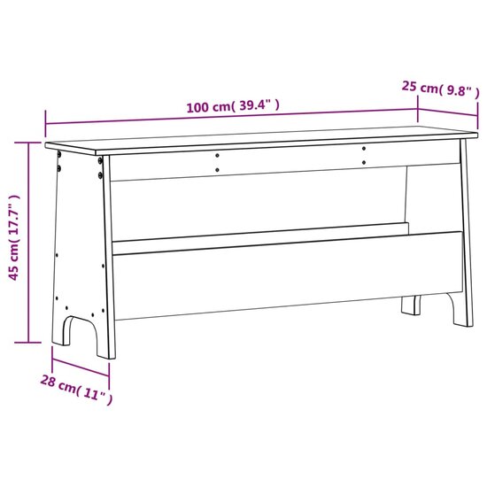 Halbankje 100x28x45 cm massief grenenhout wasbruin 9