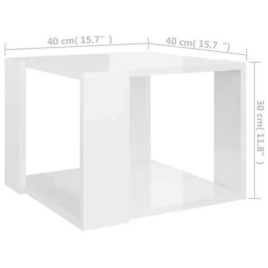 Salontafel 40x40x30 cm bewerkt hout hoogglans wit 5