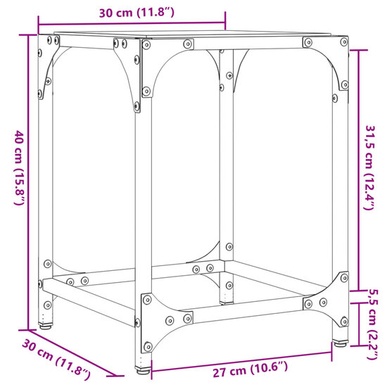 Salontafel met zwart glazen blad 30x30x40 cm staal 9