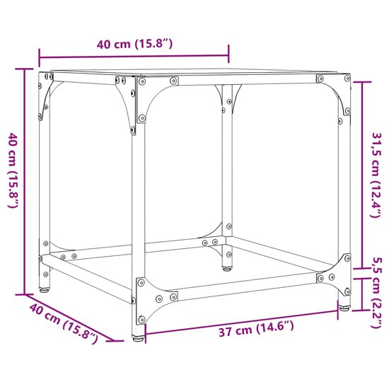 Salontafel met transparant glazen blad 40x40x40 cm staal 9