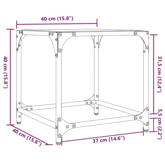 Salontafel met zwart glazen blad 40x40x40 cm staal 9