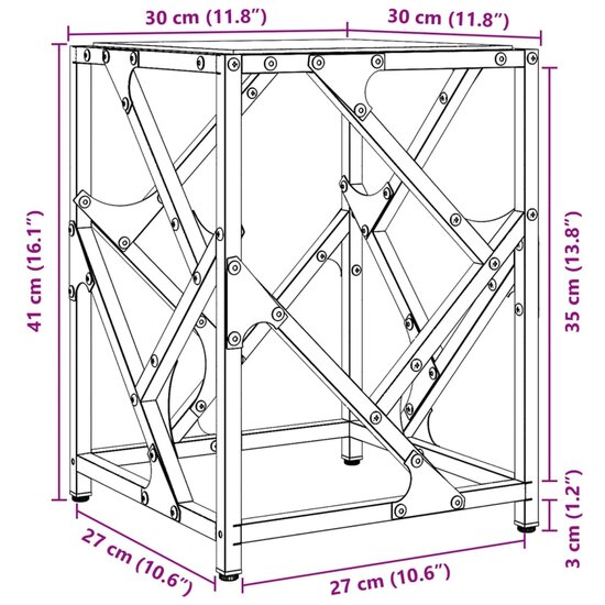 Salontafel met zwart glazen blad 30x30x41 cm staal 9