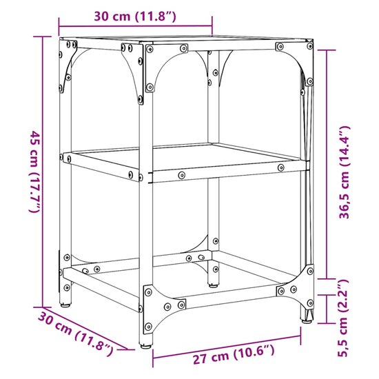 Salontafel met transparant glazen blad 30x30x45 cm staal 9