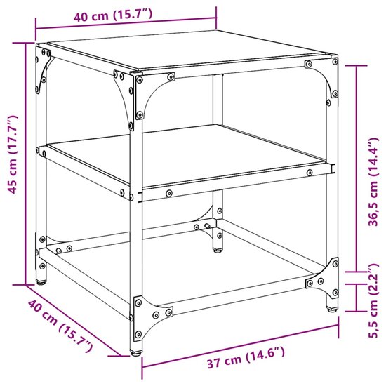 Salontafel met transparant glazen blad 40x40x45 cm staal 9