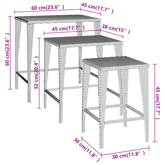 Tafeltjesset 3 st poly rattan bruin 8