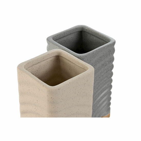 Tandenborstelhouder Home ESPRIT Grijs Cr&egrave;me Bamboe Dolomite 7 x 7 x 12 cm (2 Stuks) 2