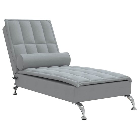 Massage chaise longue met bolster stof lichtgrijs 2