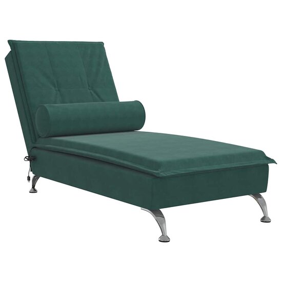 Massage chaise longue met bolster fluweel donkergroen 2