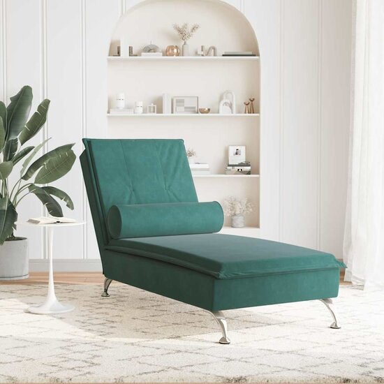 Massage chaise longue met bolster fluweel donkergroen 3