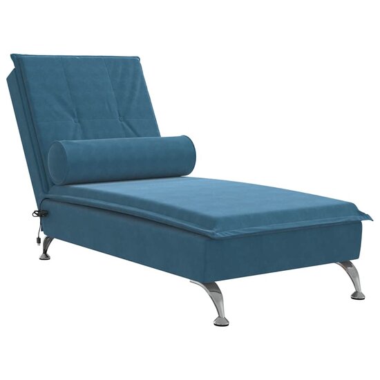 Massage chaise longue met bolster fluweel blauw 2