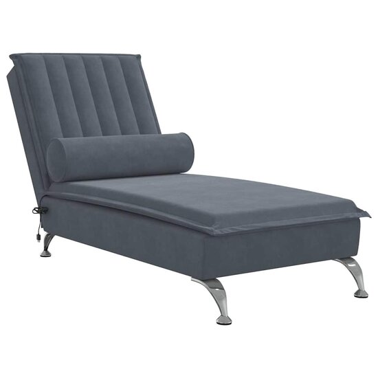 Massage chaise longue met bolster fluweel donkergrijs 2