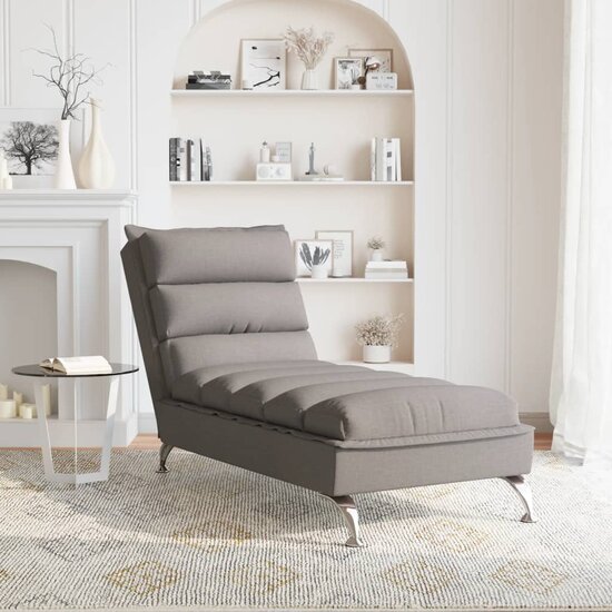 Chaise longue met kussens stof taupe 3