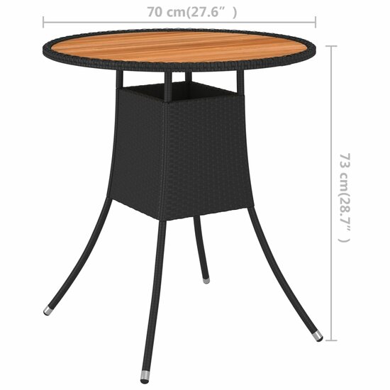 Tuintafel &Oslash;70 cm poly rattan en massief acaciahout zwart 5