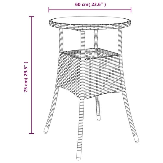 Tuintafel &Oslash;60x75 cm gehard glas en poly rattan zwart 6