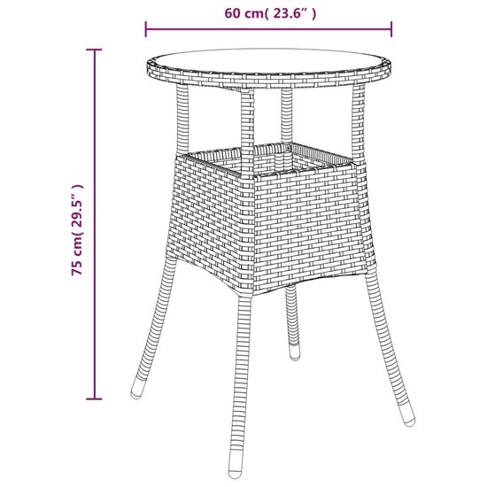 Tuintafel &Oslash;60x75 cm gehard glas en poly rattan beige 6