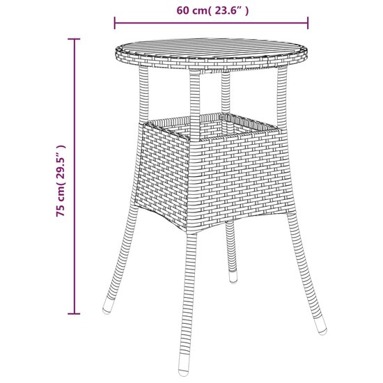 Tuintafel &Oslash;60x75 cm acaciahout en poly rattan zwart 6