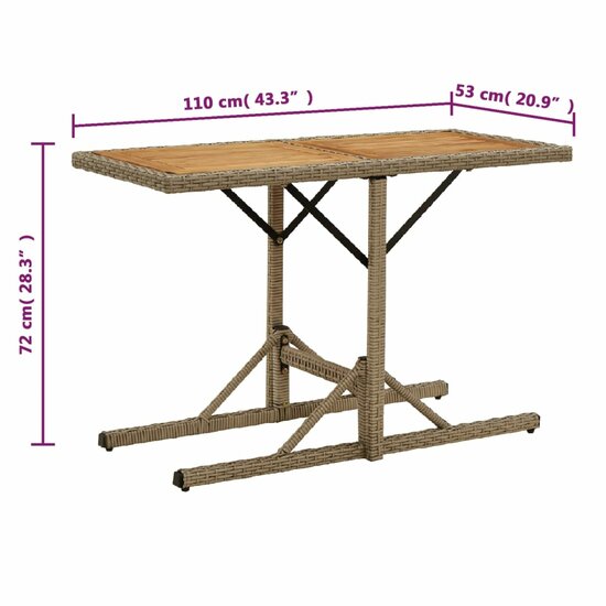 Tuintafel massief acaciahout en poly rattan beige 6