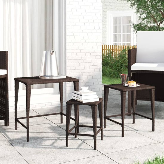 Tuintafeltjesset 3 st poly rattan bruin 1