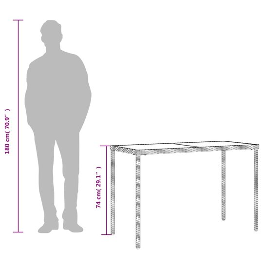 Tuintafel met glazen blad 115x54x74 cm poly rattan grijs 9