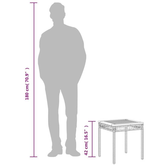Tuintafel 38x38x42 cm poly rattan en acaciahout zwart 9