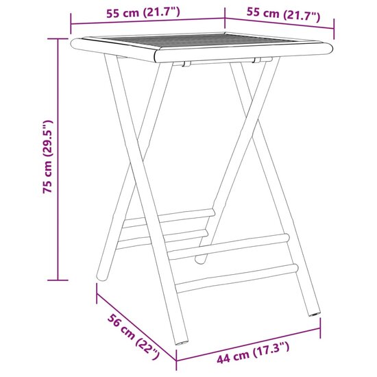 Tuintafel inklapbaar 55x55x75 cm bamboe 8