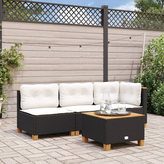 Tuintafel 55x55x36 cm poly rattan en acaciahout zwart 1