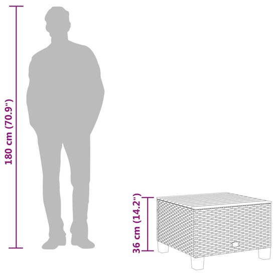 Tuintafel 55x55x36 cm poly rattan en acaciahout zwart 9