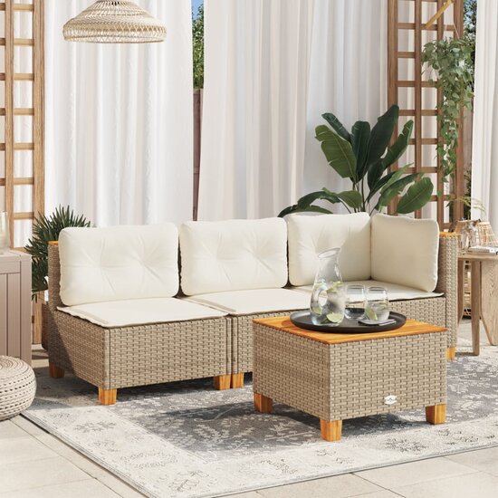 Tuintafel 55x55x36 cm poly rattan en acaciahout beige 1