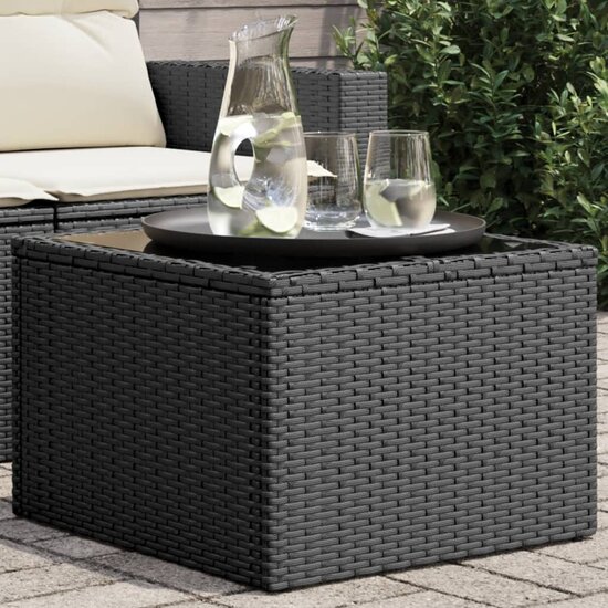 Tuintafel met glazen blad 55x55x37 cm poly rattan zwart 1