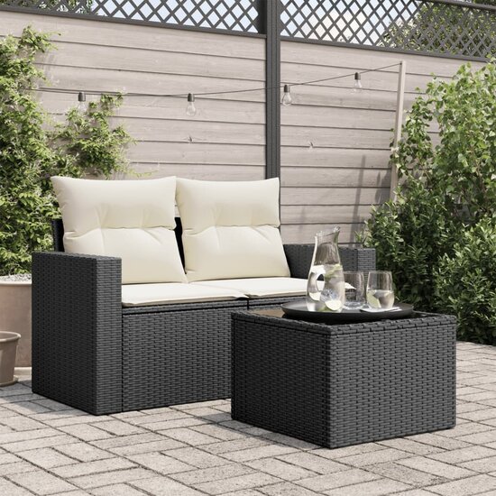 Tuintafel met glazen blad 55x55x37 cm poly rattan zwart 3