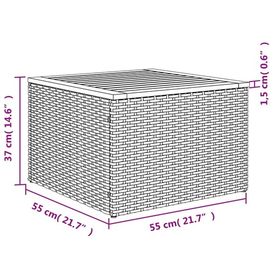 Tuintafel 55x55x37 cm poly rattan en acaciahout zwart 8