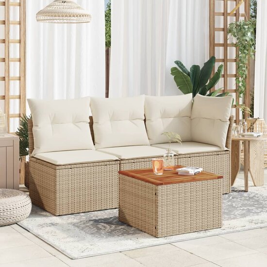 Tuintafel 55x55x37 cm poly rattan en acaciahout beige 3