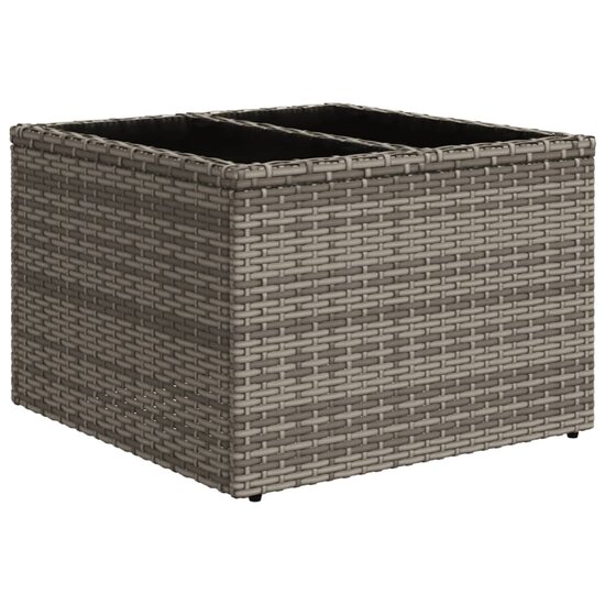 Tuintafel met glazen blad 55x55x37 cm poly rattan grijs 6