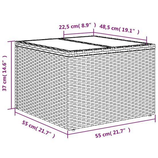 Tuintafel met glazen blad 55x55x37 cm poly rattan grijs 9