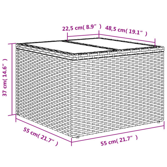 Tuintafel met glazen blad 55x55x37 cm poly rattan lichtgrijs 8