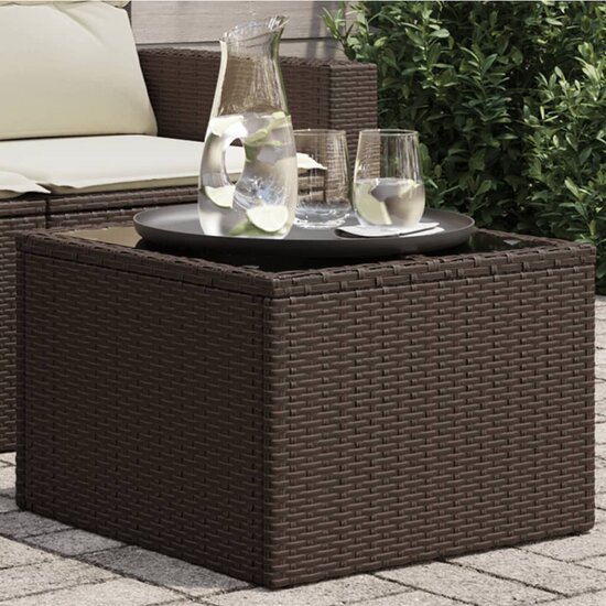 Tuintafel met glazen blad 55x55x37 cm poly rattan bruin 1