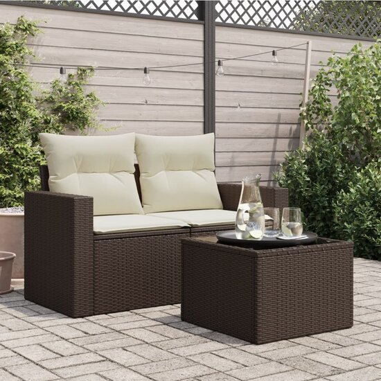 Tuintafel met glazen blad 55x55x37 cm poly rattan bruin 3