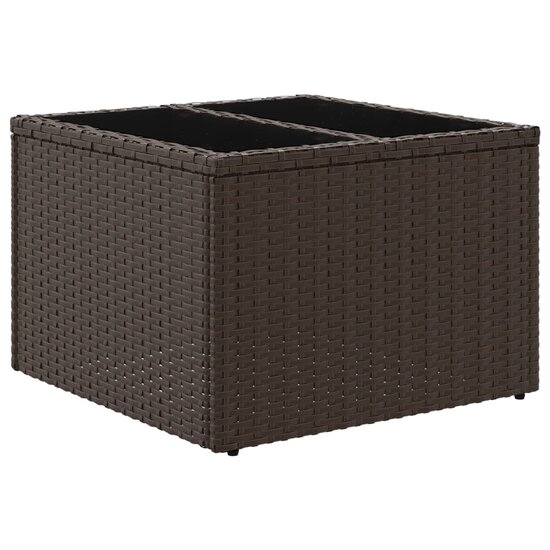 Tuintafel met glazen blad 55x55x37 cm poly rattan bruin 6