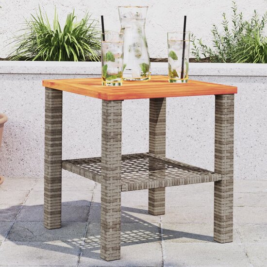 Tuintafel 40x40x42 cm poly rattan en acaciahout grijs 1