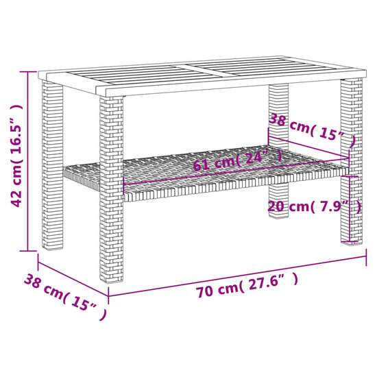 Tuintafel 70x38x42 cm poly rattan en acaciahout zwart 8