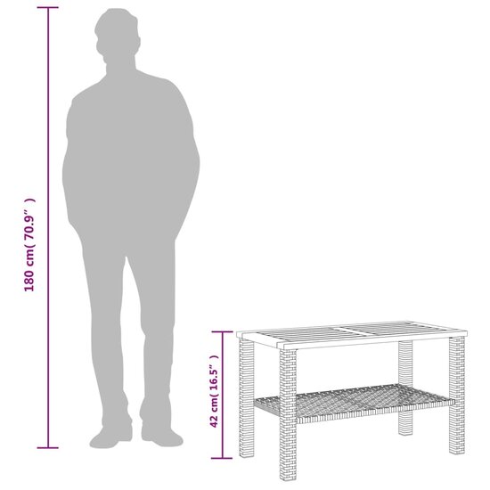 Tuintafel 70x38x42 cm poly rattan en acaciahout zwart 9