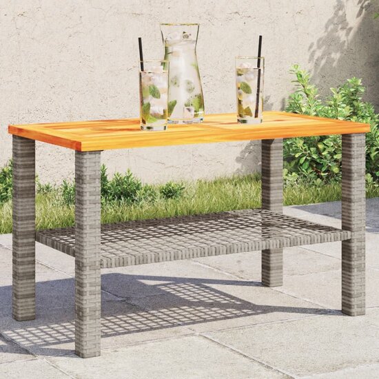 Tuintafel 70x38x42 cm poly rattan en acaciahout grijs 1