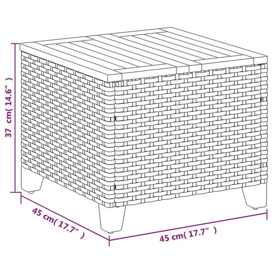 Tuintafel 45x45x37 cm poly rattan en acaciahout zwart 9