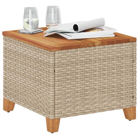 Tuintafel 45x45x37 cm poly rattan en acaciahout beige 3