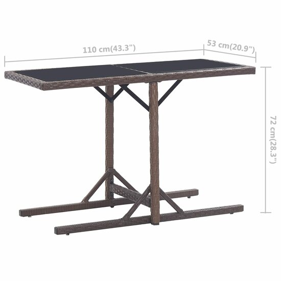 Tuintafel 110x53x72 cm glas en poly rattan bruin 6